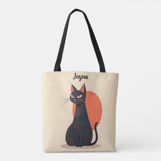 Pop Art Zwarte Kat Sinaasappel Zon Tote Bag (Achterkant)