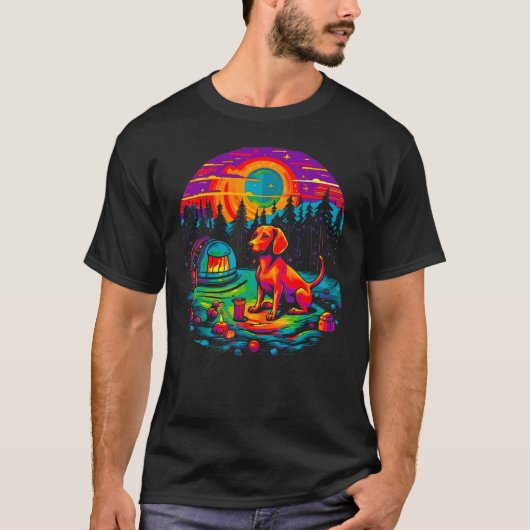 Pop Artist Dachshund Dog Camping T-shirt (Voorkant)