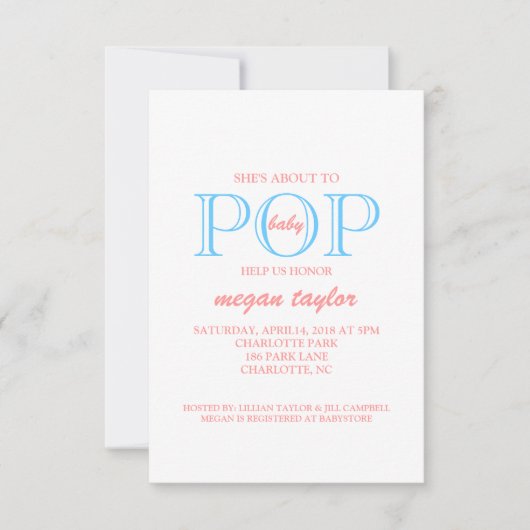 Pop Baby shower Uitnodigen |whitepiblu Kaart (Voorkant)