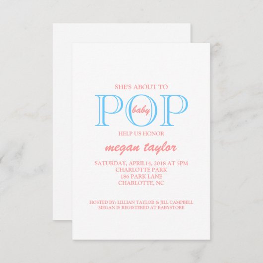 Pop Baby shower Uitnodigen |whitepiblu Kaart (Voorkant / Achterkant)