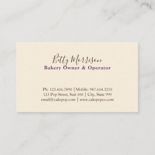 Pop bakkerijontwerp visitekaartje (Achterkant)