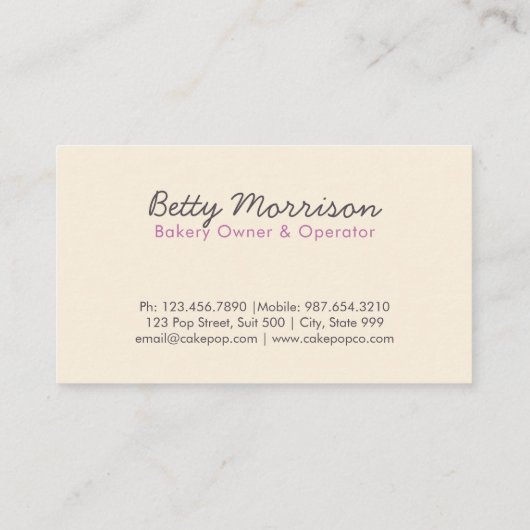 Pop bakkerijontwerp visitekaartje (Achterkant)
