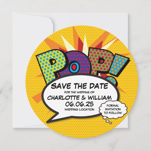 POP Bewaar de datum Leuk Retro Comic Book Pop Art Save The Date (Voorkant)