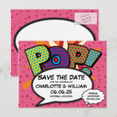 POP Bewaar de datum Leuk Retro Comic Book Pop Art Uitnodiging Briefkaart (Voorkant / Achterkant)