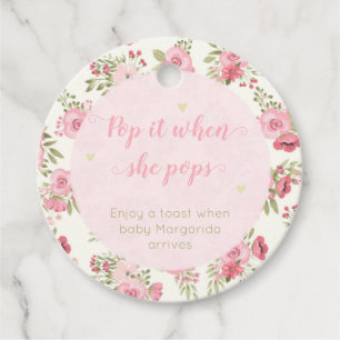 Pop Bij Poppen Baby shower Champagne Roze Bloemen Bedankjes Labels