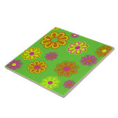 pop bloemen oranje paars tegeltje (Zijkant)