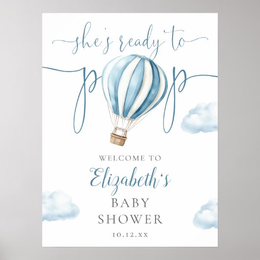 Pop Blue Balloon Baby shower Welkomstbord Poster (Voorkant)