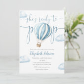 Pop Blue Balloon Boy QR Code Foto Baby shower Kaart (Staand voorkant)