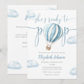 Pop Blue Balloon Girl alles in één Baby shower Kaart (Voorkant / Achterkant)