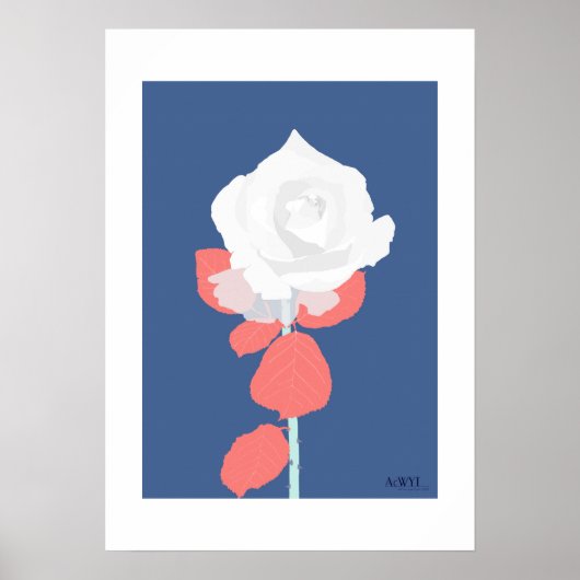 POP Botanical Art - White Rose  Poster (Voorkant)