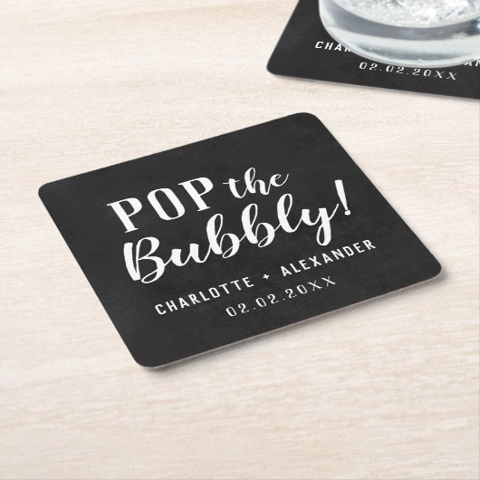 Pop: Bubble Elegant Personalized Wedding Black Kartonnen Onderzetters (Schuin)