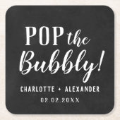 Pop: Bubble Elegant Personalized Wedding Black Kartonnen Onderzetters (Voorkant)