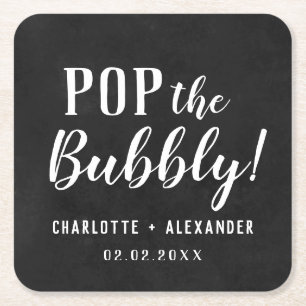 Pop: Bubble Elegant Personalized Wedding Black Kartonnen Onderzetters