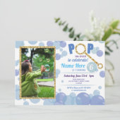 POP Bubble Verjaardag Blauw Foto Glitter Goud Kaart (Staand voorkant)