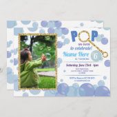 POP Bubble Verjaardag Blauw Foto Glitter Goud Kaart (Voorkant / Achterkant)