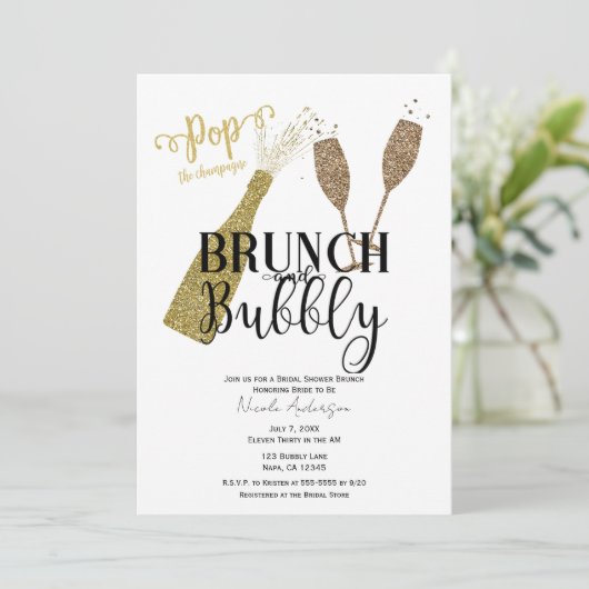 POP Champagne Brunch & Bubble Vrijgezellenfeest Kaart (Staand voorkant)