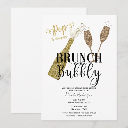 POP Champagne Brunch & Bubbly Bruiloftsborrel Kaart (Voorkant / Achterkant)