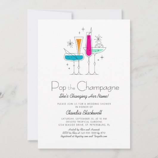 Pop Champagne Retro Bruids Douche Uitnodiging (Voorkant)