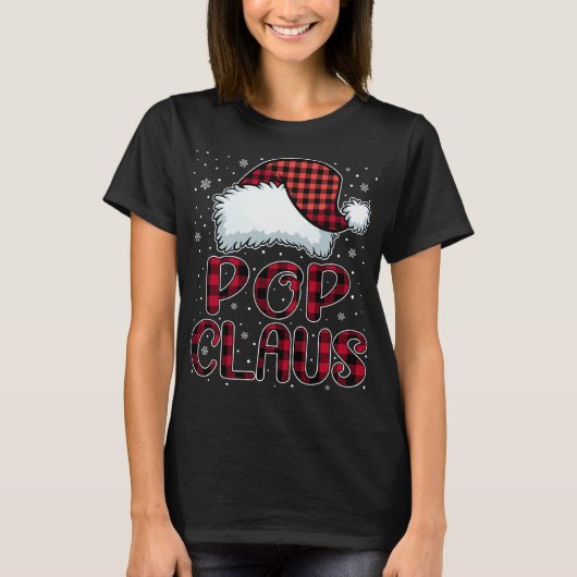 Pop Claus Vrolijke Kerstbuffel Plaid Rode Kerstman T-shirt (Voorkant)