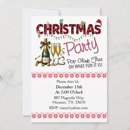 Pop Clink Fiz kerstfeest uitnodiging (Voorkant)