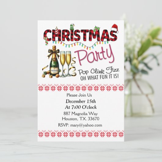 Pop Clink Fiz kerstfeest uitnodiging (Staand voorkant)