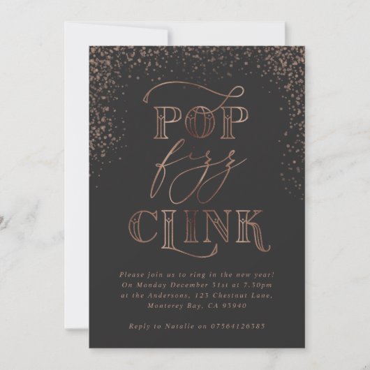 pop Clink Fizz Bronze Vakantie Feestuitnodiging Feestdagenkaart (Voorkant)