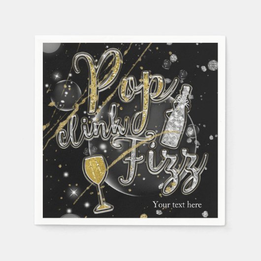 POP CLINK FIZZ Champagne Bubbels Feest Viering Servetten (Voorkant)