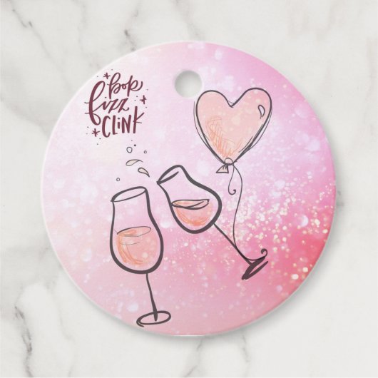Pop Clink Fizz Custom Wine Glass Heart Ballon Bedankjes Labels (Voorkant)