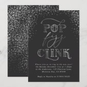 pop Clink Fizz Silver Holiday Party Uitnodiging (Voorkant / Achterkant)