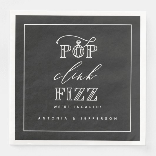 Pop Clink Fizz verlovingsfeest servetten (Voorkant)