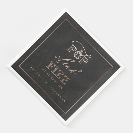 Pop Clink Fizz verlovingsfeest servetten roos goud (Hoek)