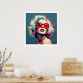 Pop Culture Levendige Kleuren Meisje met Glazen Poster (Keuken)