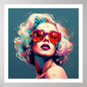 Pop Culture Levendige Kleuren Meisje met Glazen Poster