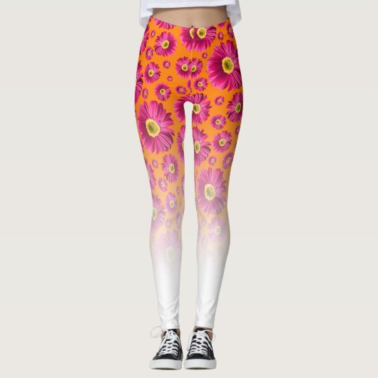 Pop Daisy Fuchsia roze vervagen naar wit Leggings (Voorkant)