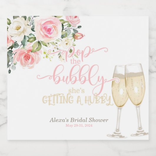 Pop de bubbel, ze krijgt een hubby sparkling wijnetiket (Enkel label)