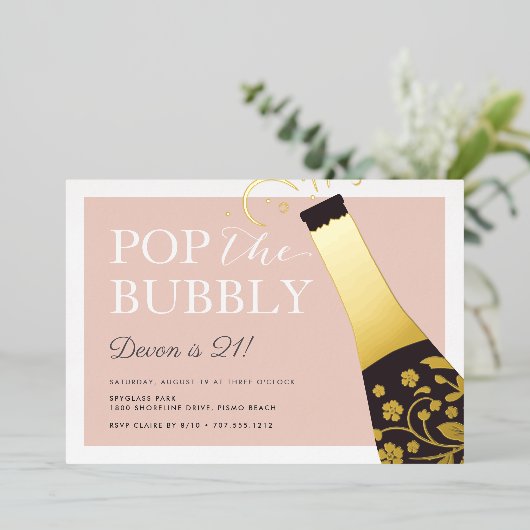 Pop De bubbelbubbels | Partij voor de verjaardag Folie Uitnodiging (Staand Voorkant)