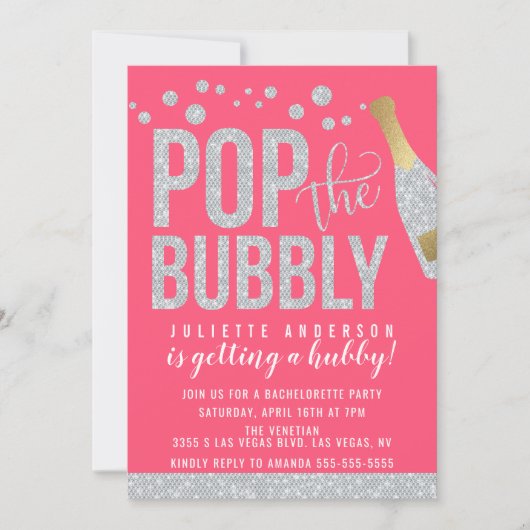 Pop De Bubble Champagne Bachelorette Party Kaart (Voorkant)