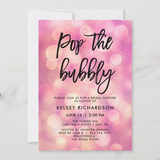 Pop de Bubble | Roze Bokeh Vrijgezellenfeest Kaart (Voorkant)