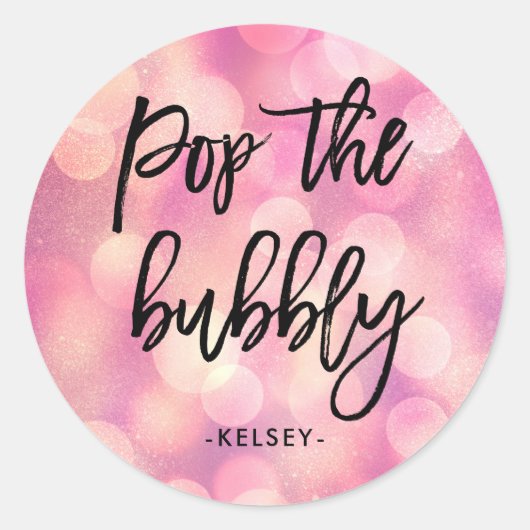 Pop de Bubble | Roze Bokeh Vrijgezellenfeest Ronde Sticker (Voorkant)