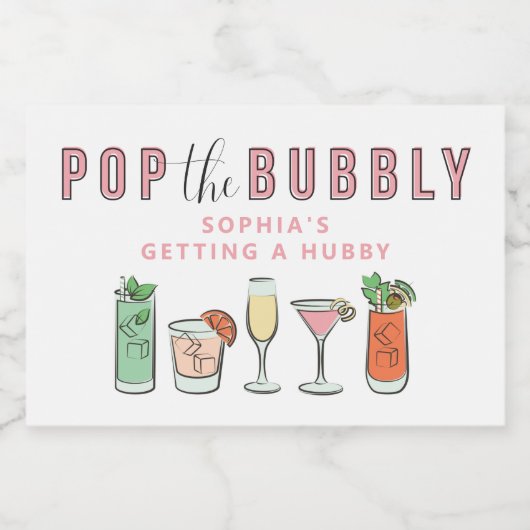 Pop De Bubbly Bachelorette Mousserende Wijnetikett Sparkling Wijnetiket (Enkel label)