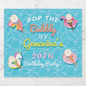 Pop De Bubbly Fun Pool Floats Pool Party Verjaarda Sparkling Wijnetiket (Enkel label)