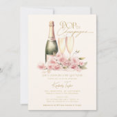 Pop De Champagne Bloemen Blush Glas Vrijgezellenfe Kaart (Voorkant)