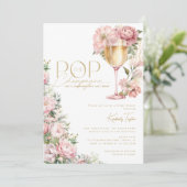 Pop De Champagne Bloemen Roze Vrijgezellenfeest Kaart (Staand voorkant)