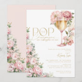 Pop De Champagne Bloemen Roze Vrijgezellenfeest Kaart (Voorkant / Achterkant)