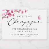 Pop De Champagne Cherry Blossom Roze Vlinder Sparkling Wijnetiket (Enkel label)