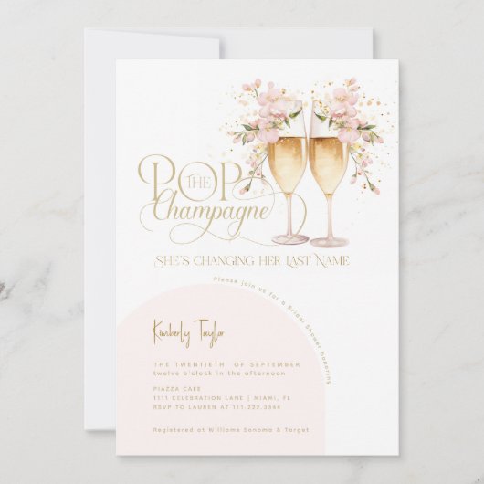 Pop De Champagne Elegant Blush Vrijgezellenfeest Kaart (Voorkant)