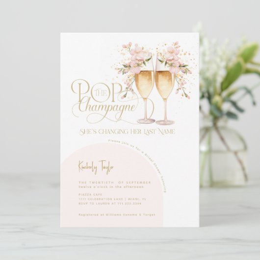 Pop De Champagne Elegant Blush Vrijgezellenfeest Kaart (Staand voorkant)