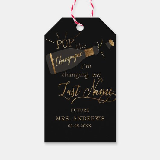 Pop de champagne Ik verander mijn achternaam! Cadeaulabel (Voorkant)