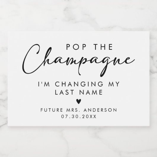 Pop De Champagne Modern Handschrift Script Sparkling Wijnetiket (Enkel label)