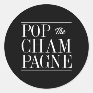 Pop de champagne nieuwigheidsviering ronde sticker